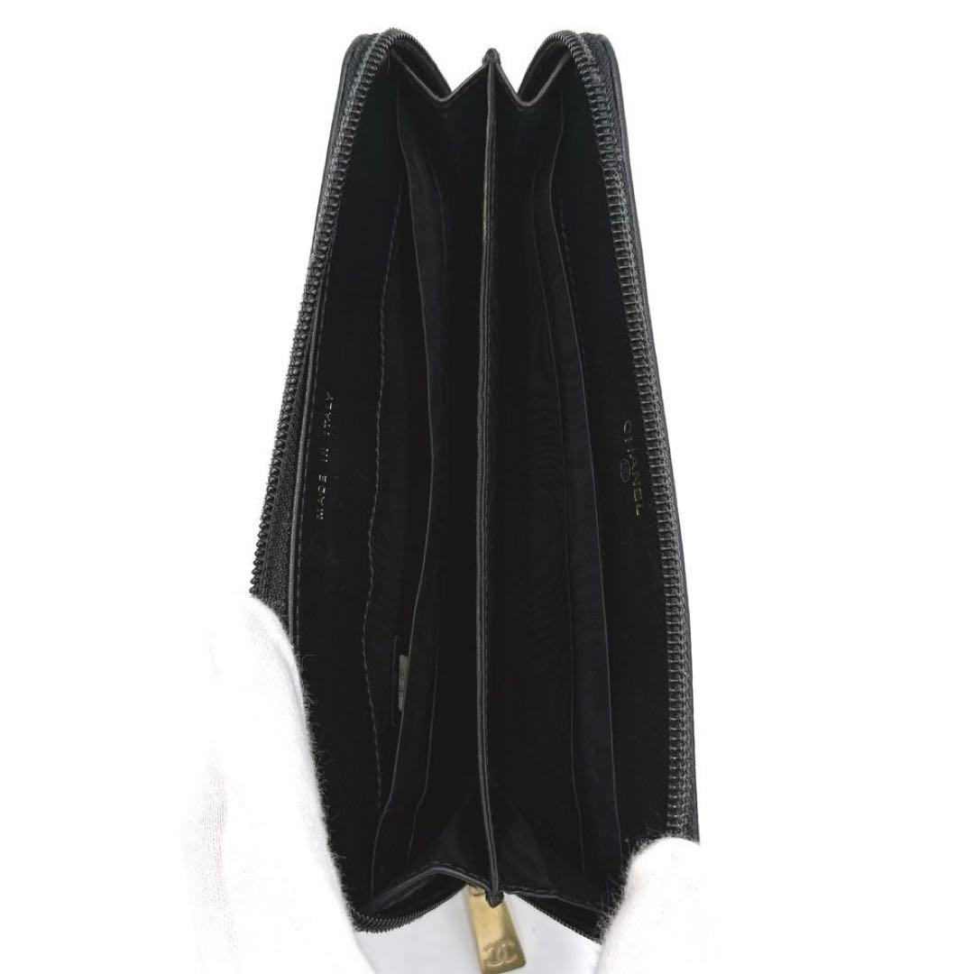 CHANEL シャネル ココマーク キャビアスキン ラウンドファスナー ブラック