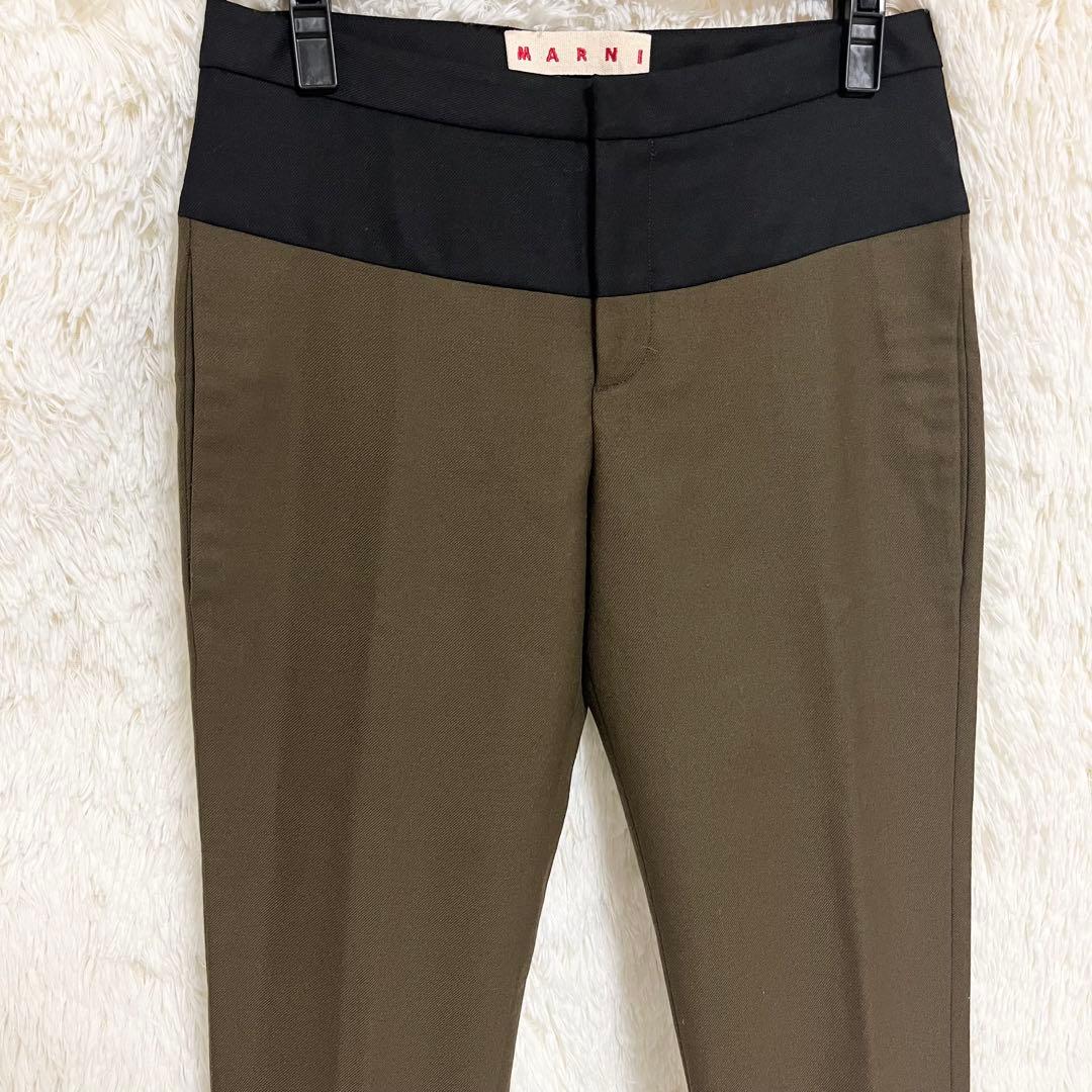 MARNI マルニ ウール フランネル バイカラー パネル テーパード パンツ