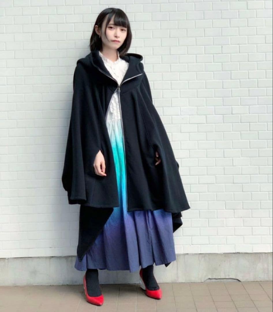 美品 ha | za | ma ハザマ なびくパーカー ブラック ポンチョ