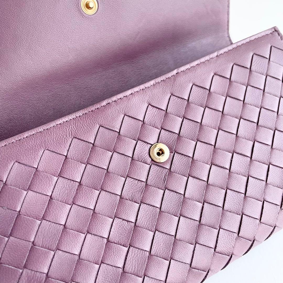 ボッテガヴェネタ 長財布 イントレチャート レザー くすみパープル ほぼ新品