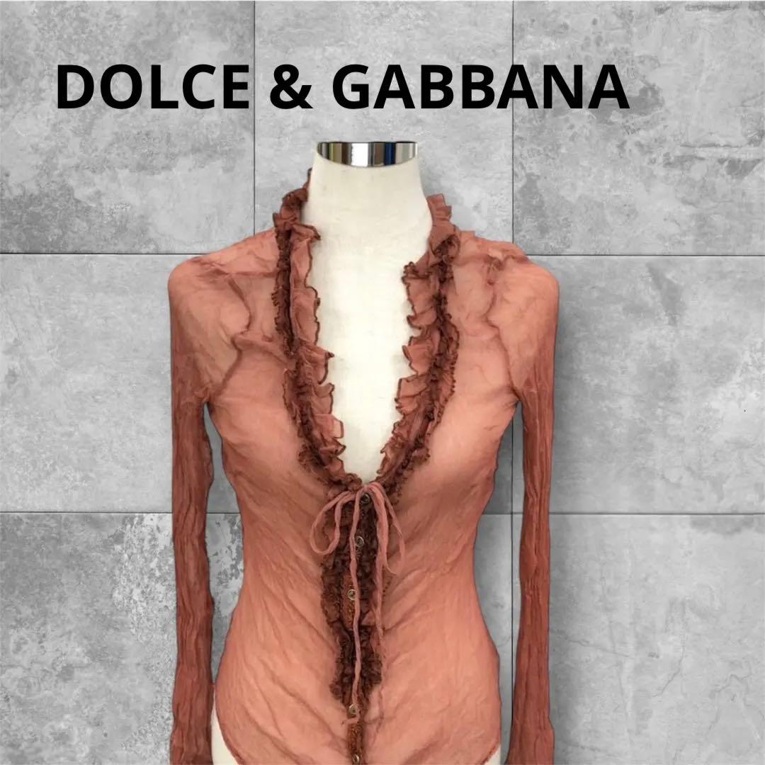 【DOLCE & GABBANA 】レースフリル　　シアーブラウスシルク100%