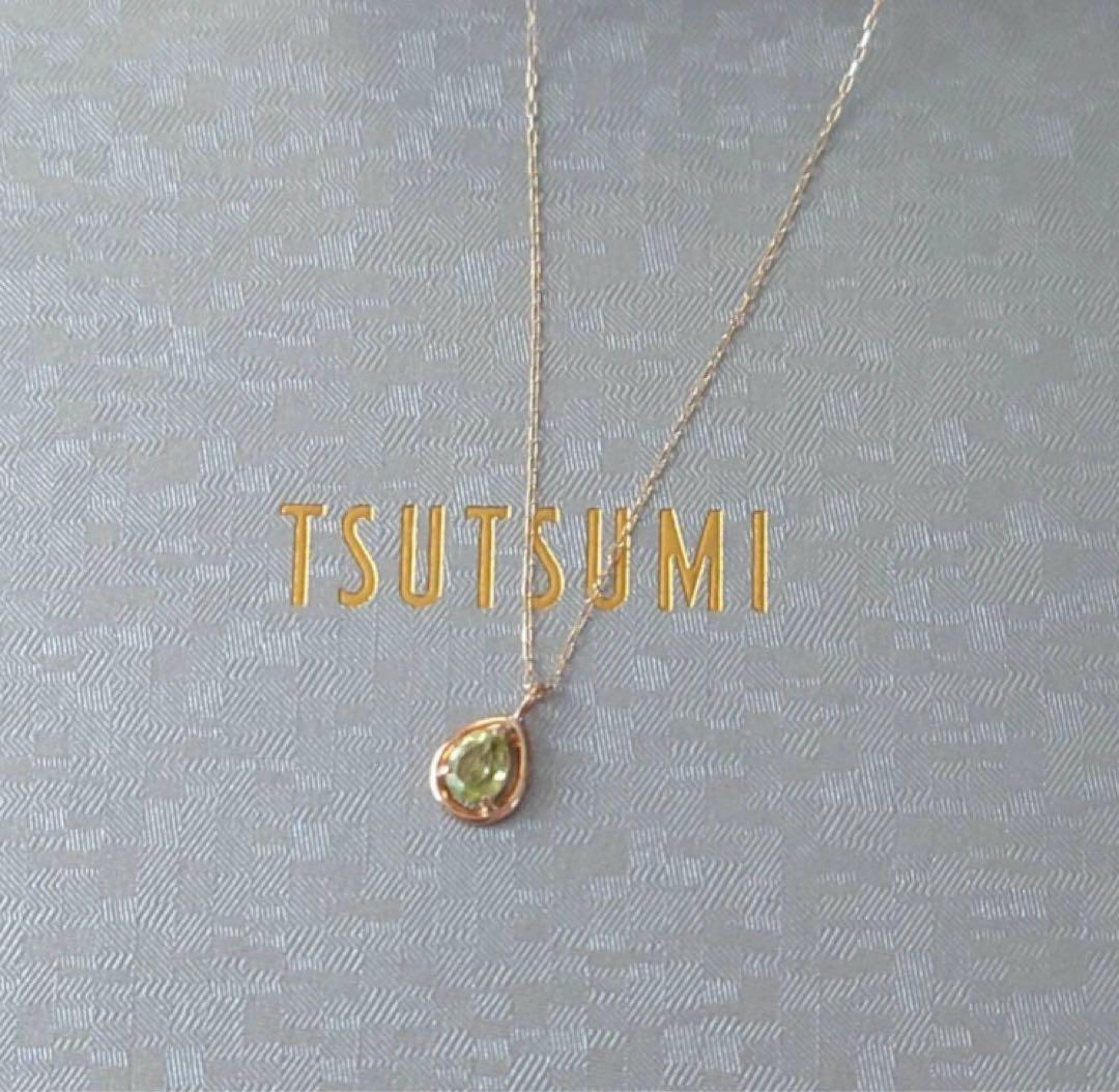 ツツミ　ペリドット　しずく型　ネックレス　K10　イエローゴールド