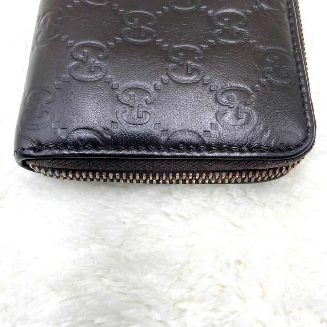 美品　グッチ GUCCI 長財布　L字ファスナー　シマ　ダークブラウン GG