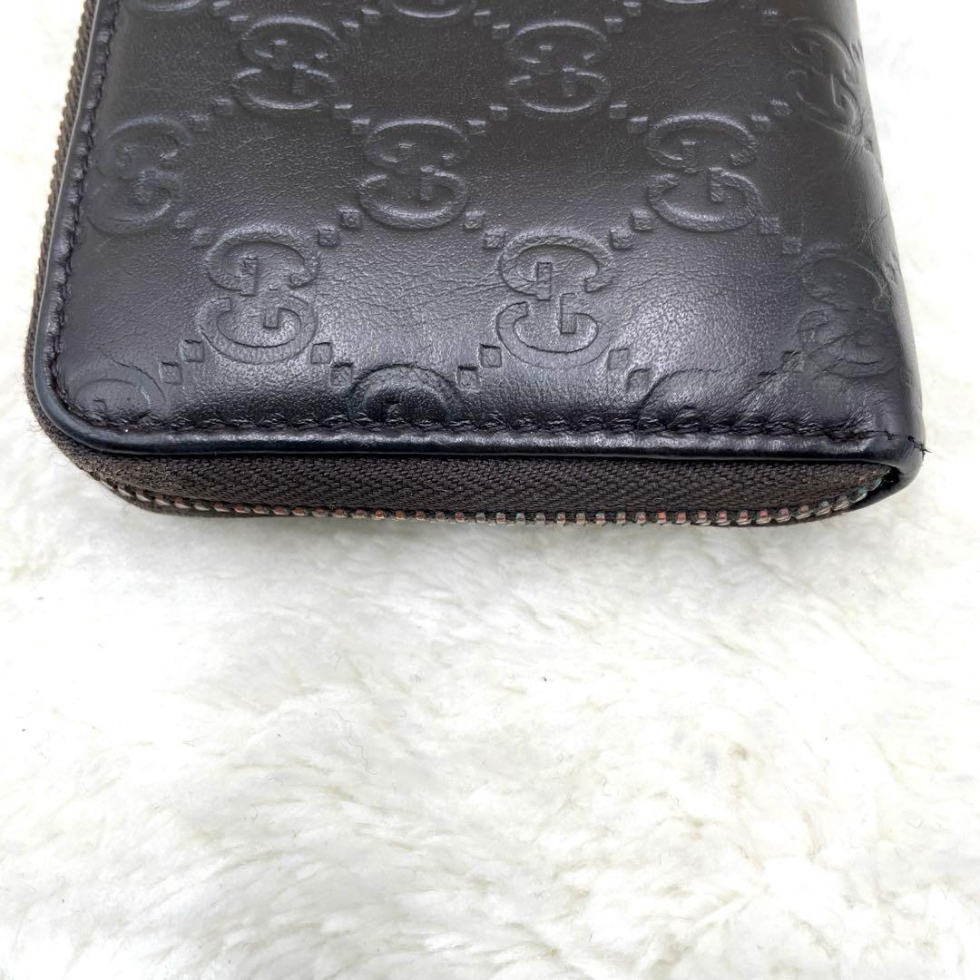 美品　グッチ GUCCI 長財布　L字ファスナー　シマ　ダークブラウン GG