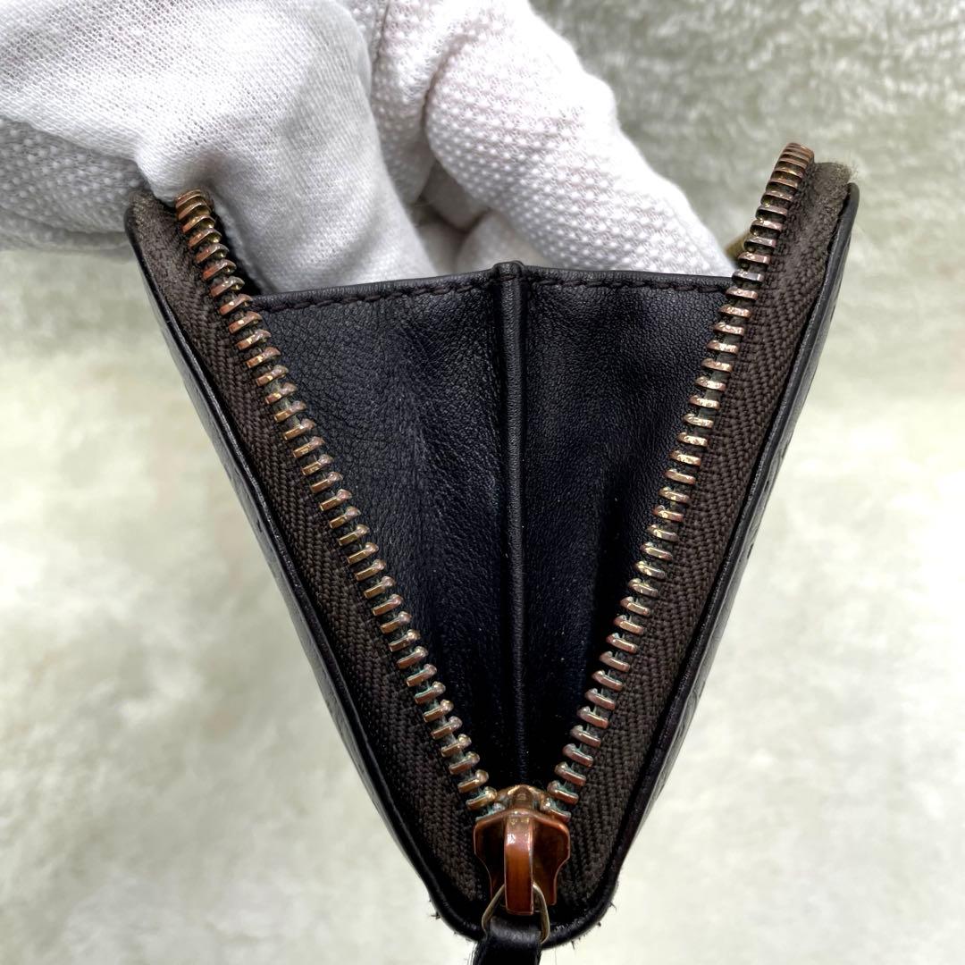 美品　グッチ GUCCI 長財布　L字ファスナー　シマ　ダークブラウン GG