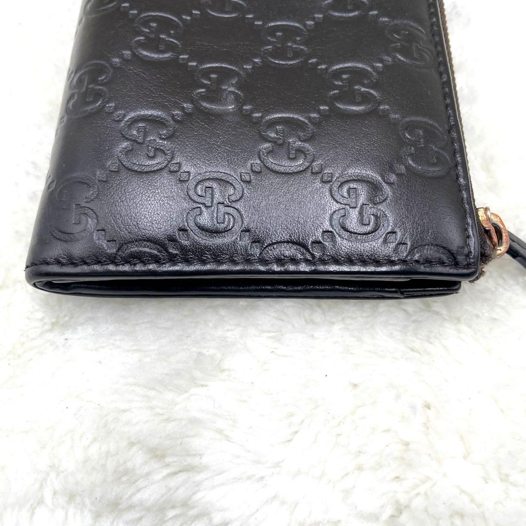 美品　グッチ GUCCI 長財布　L字ファスナー　シマ　ダークブラウン GG