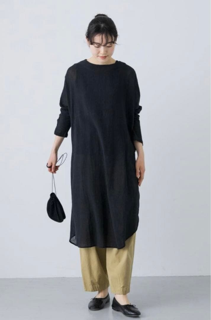 【極美品】かぐれ ガーゼロングチュニック フリー ブラック 2025年モデル