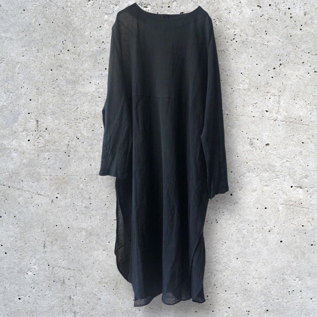 【極美品】かぐれ ガーゼロングチュニック フリー ブラック 2025年モデル