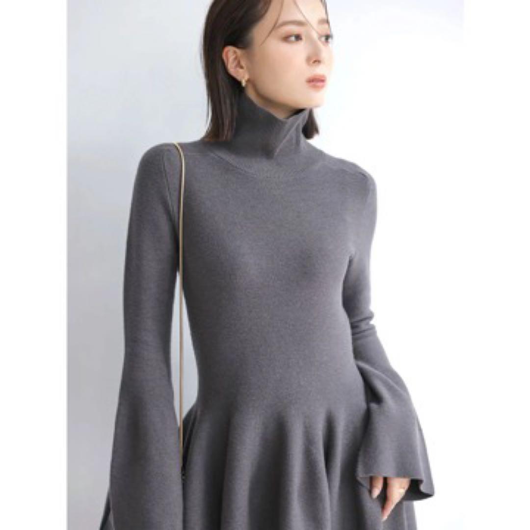 anuans 2024年モデルフレアーミニニットワンピース　グレー