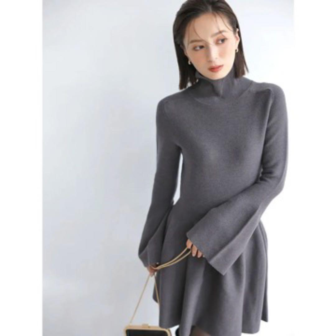 anuans 2024年モデルフレアーミニニットワンピース　グレー