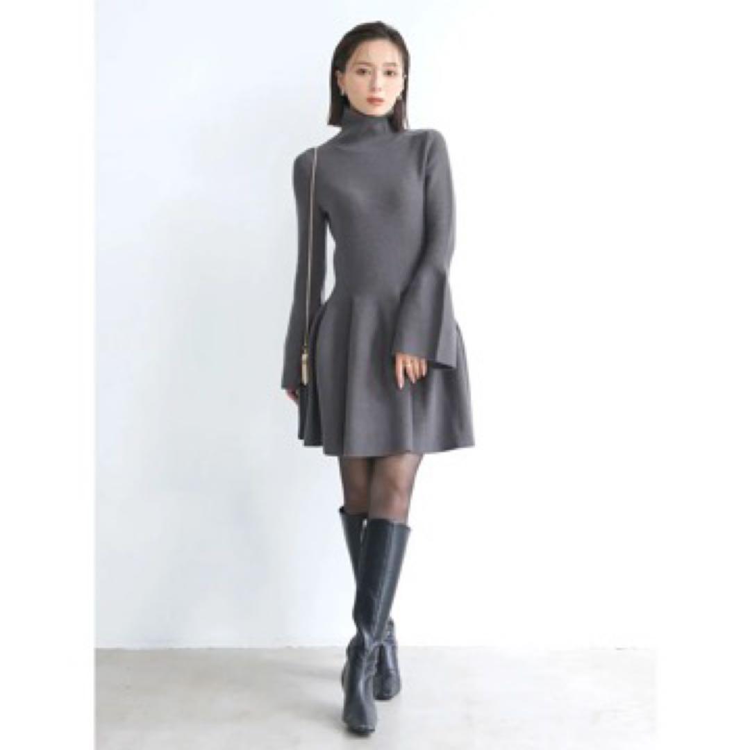 anuans 2024年モデルフレアーミニニットワンピース　グレー