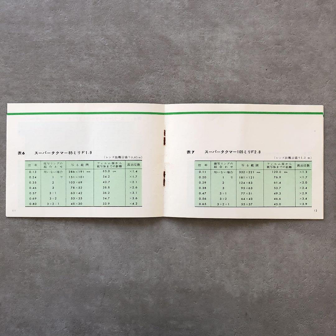 ペンタックス　オート接写リング・接写リング　使用説明書　1970年4月