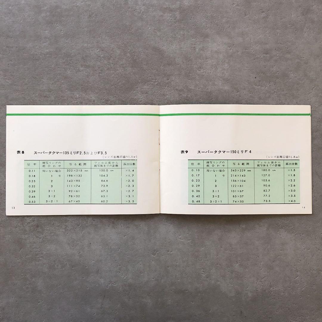 ペンタックス　オート接写リング・接写リング　使用説明書　1970年4月