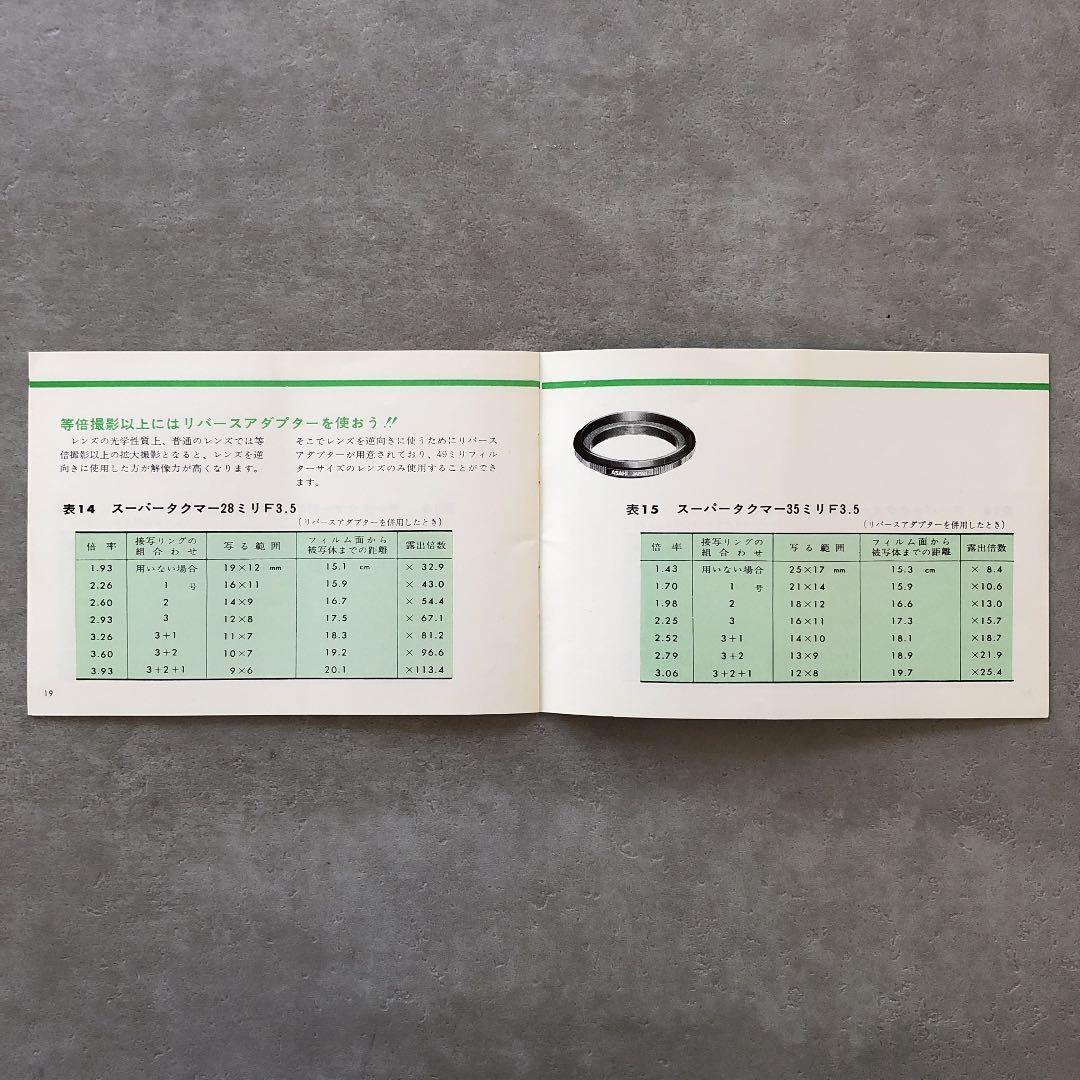 ペンタックス　オート接写リング・接写リング　使用説明書　1970年4月