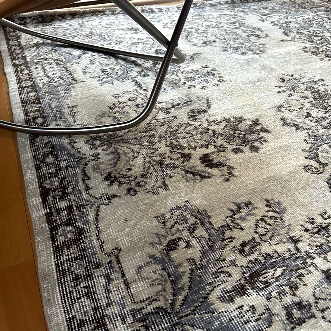 超大判173×272 クリーム×ブルーグレイ×ブラウン　トルコヴィンテージラグ