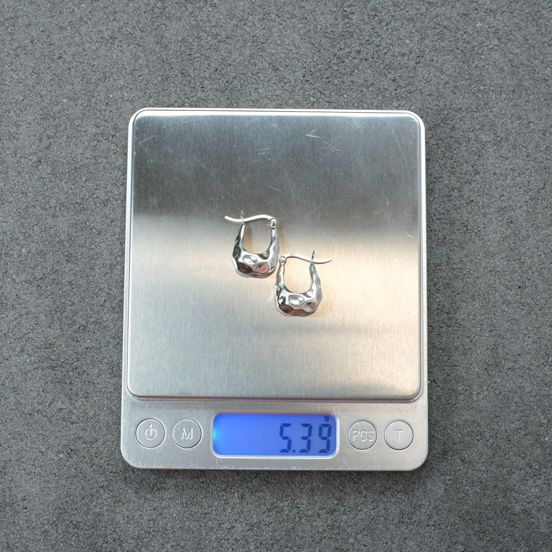 シルバー925 Silver タタキデザインフープピアス/軽研磨仕上げ/両耳