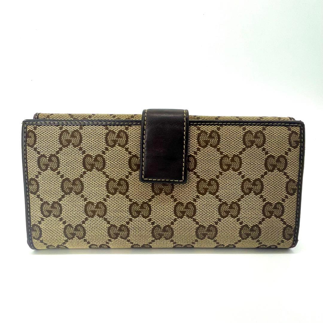 美品✨グッチ GGキャンバス 三角 ゴールドプレート Wホック 長財布 8カード