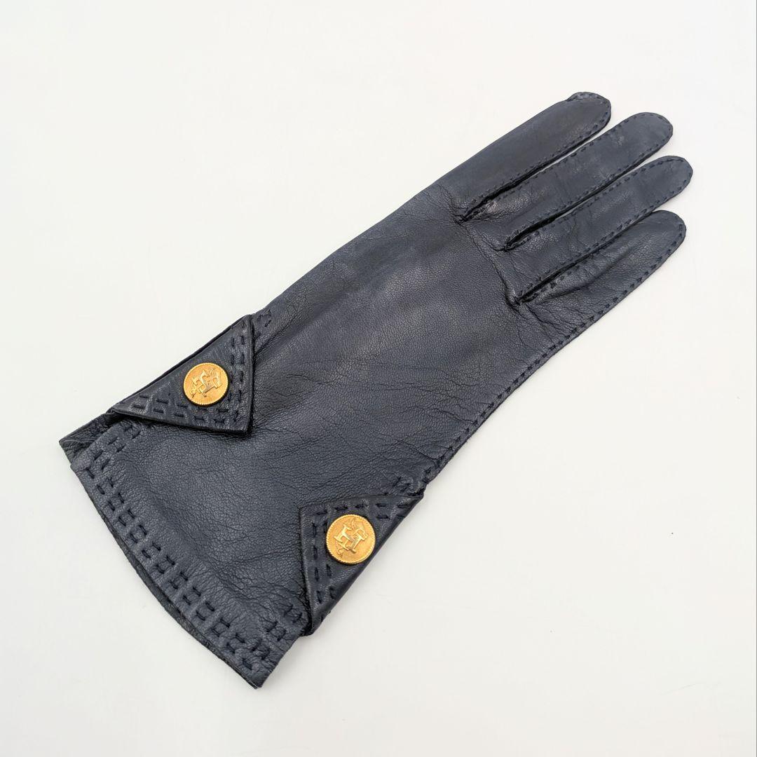 HERMES エルメス セリエラムスキン グローブ 手袋 ダークブルー