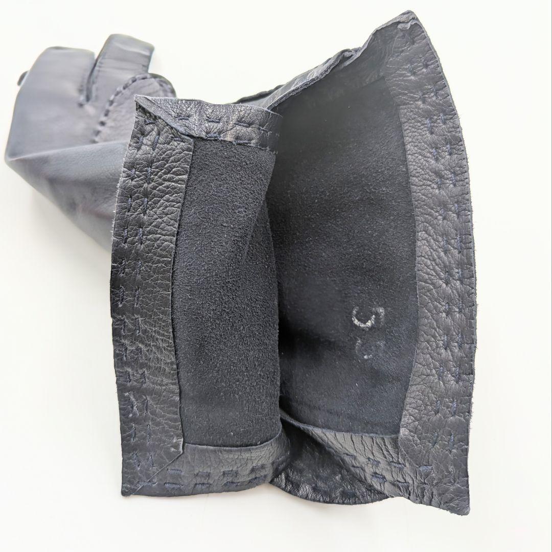 HERMES エルメス セリエラムスキン グローブ 手袋 ダークブルー