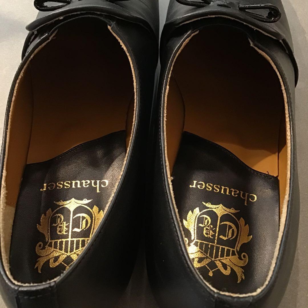 chausser ショセ＊黒　スリッポン キャップトゥ シューズ　革靴　39