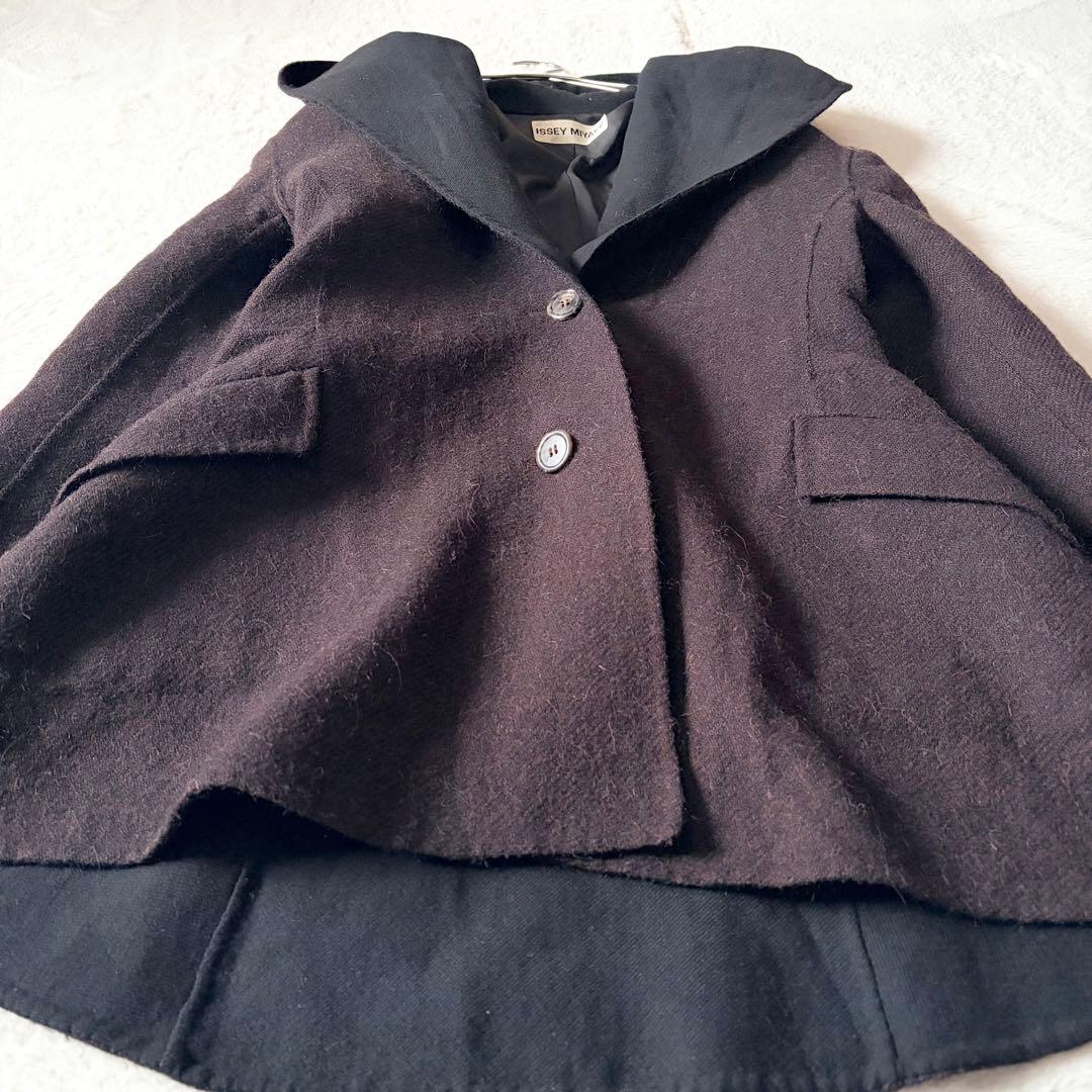 6268 希少✨ イッセイミヤケ フーデッドコート 女優襟 バイカラー L