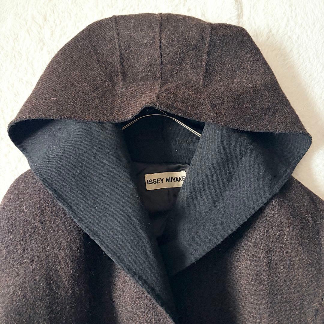 6268 希少✨ イッセイミヤケ フーデッドコート 女優襟 バイカラー L