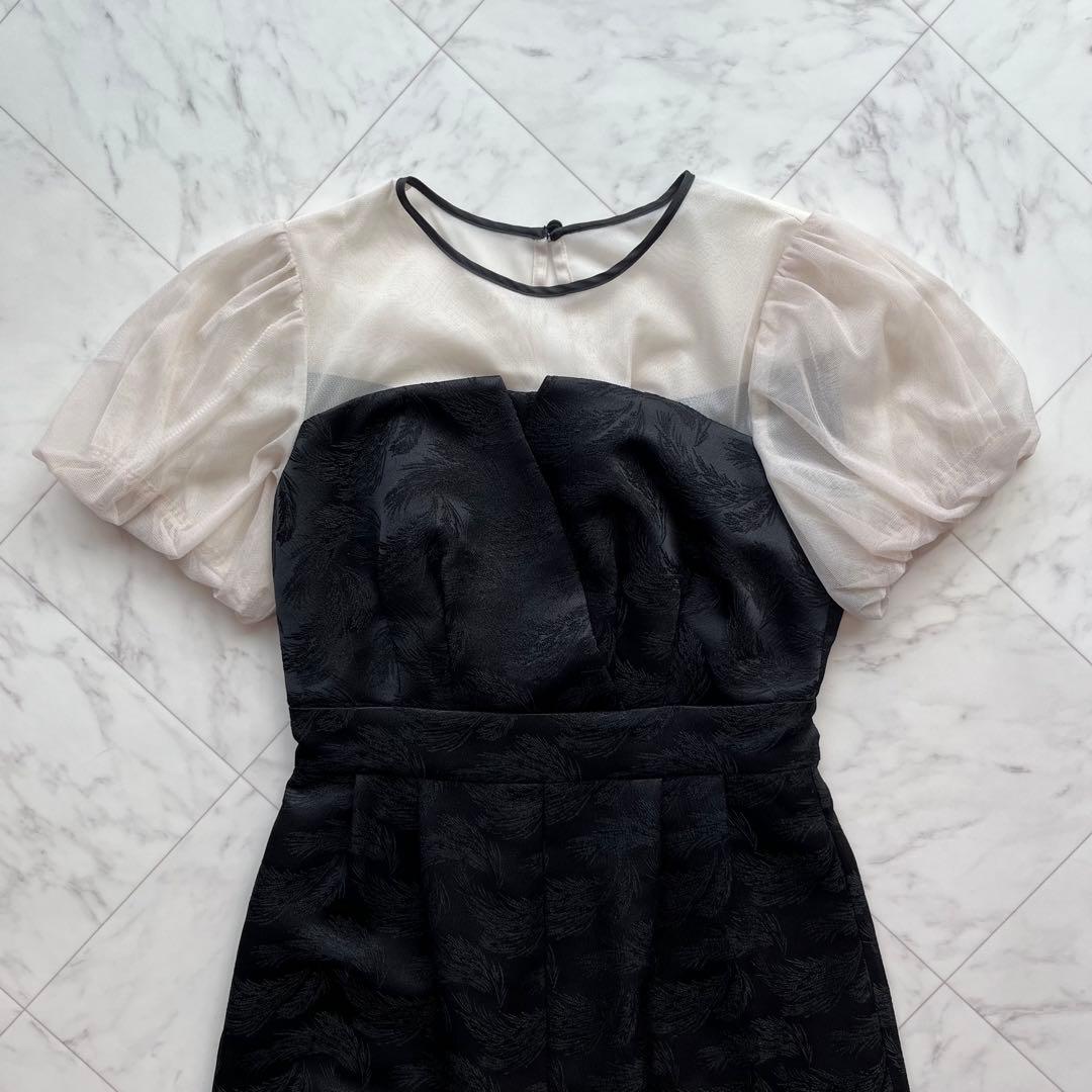 美品✨kana チュール パフスリーブ ワイドパンツオールインワン ブラック　S