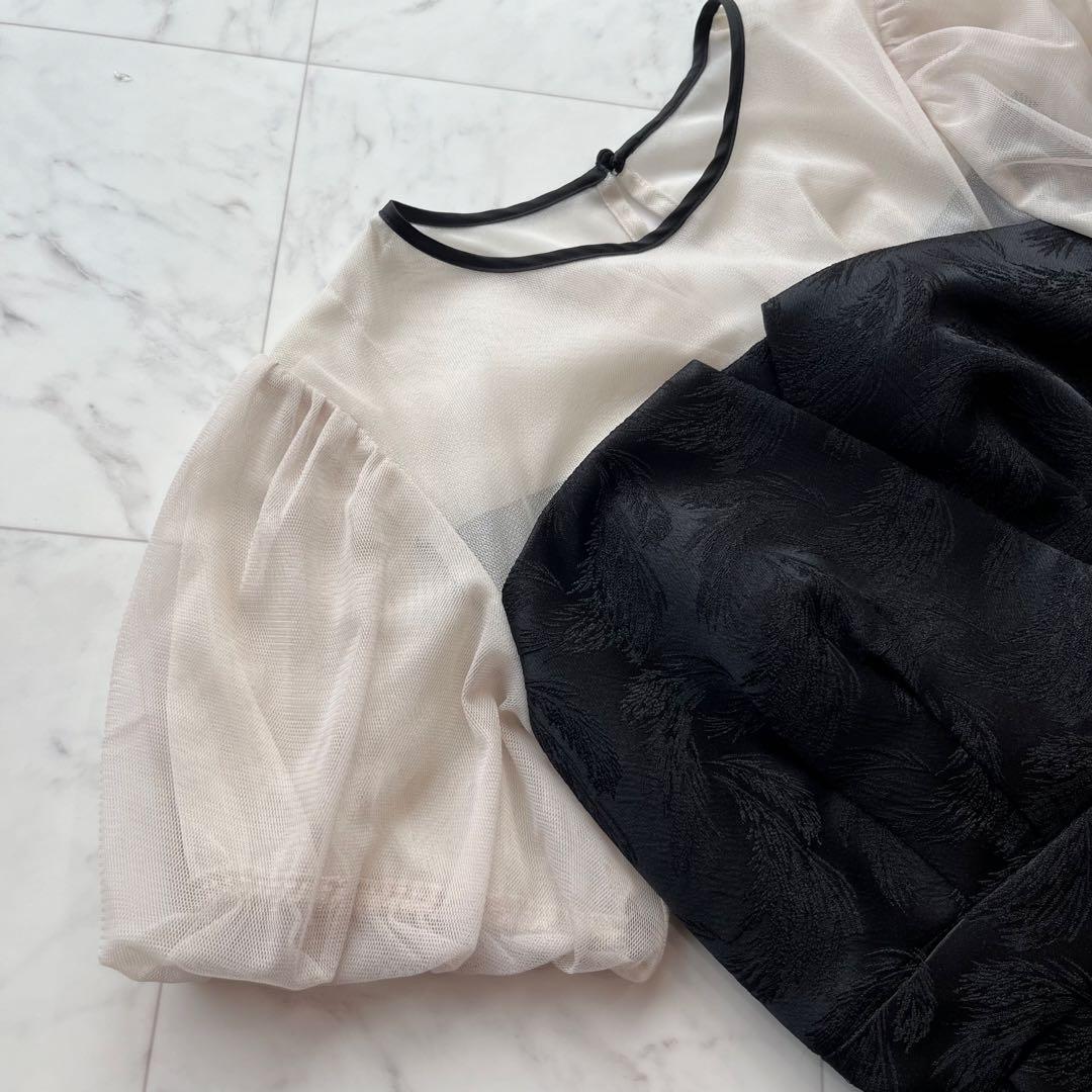 美品✨kana チュール パフスリーブ ワイドパンツオールインワン ブラック　S