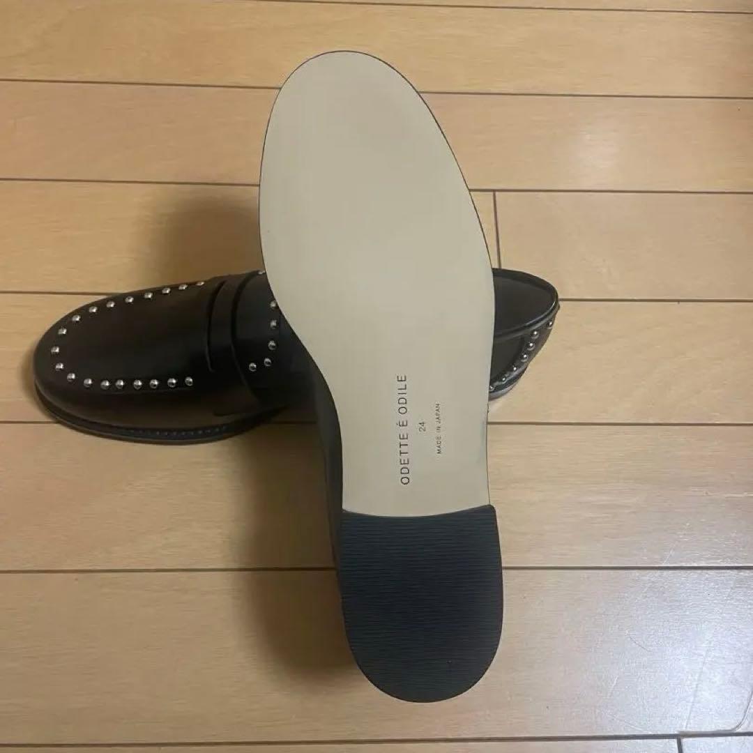 スタッズ付きブラックレザーローファー　24cm 完売モデル