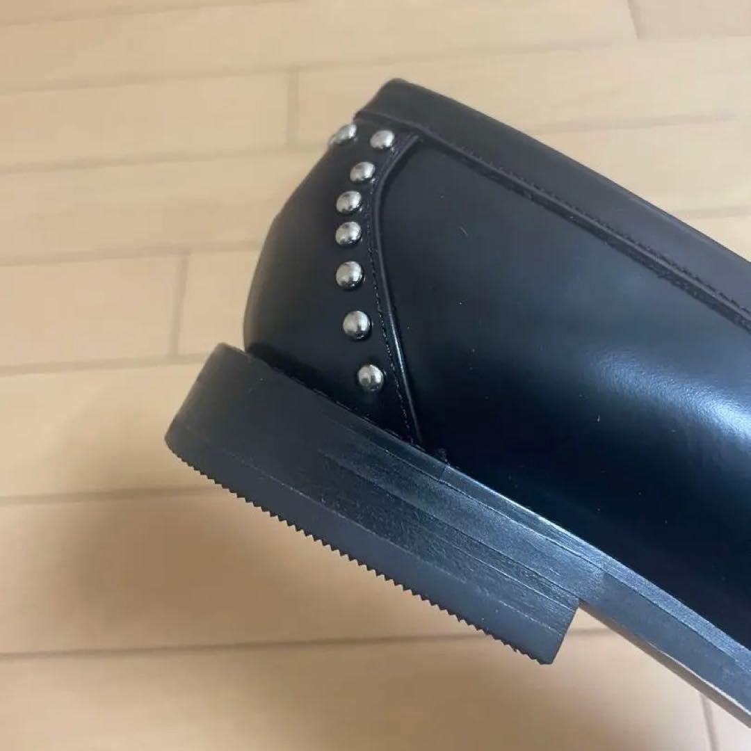 スタッズ付きブラックレザーローファー　24cm 完売モデル