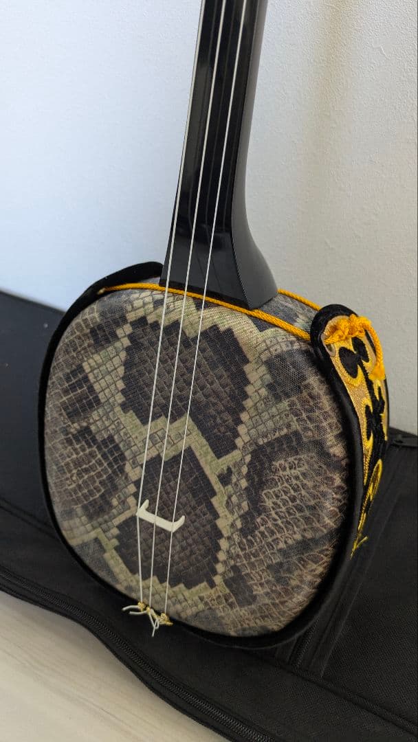 三線本体 ヘビ革模様 ケース付き