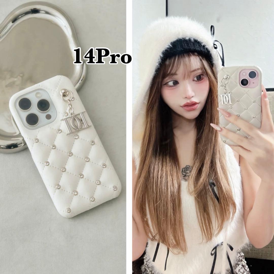 Darich♡キルティングビジューDDチャームiPhoneケース　14Pro