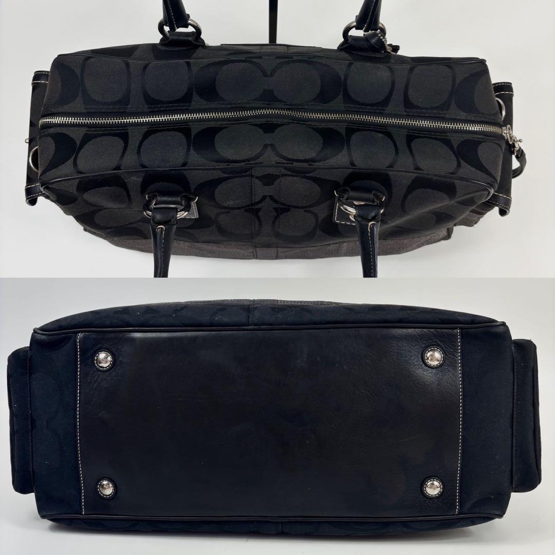 コーチ シグネチャー ストライプ ボストンバッグ　10392 キャンバス　黒