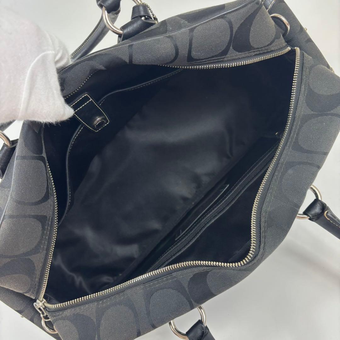 コーチ シグネチャー ストライプ ボストンバッグ　10392 キャンバス　黒