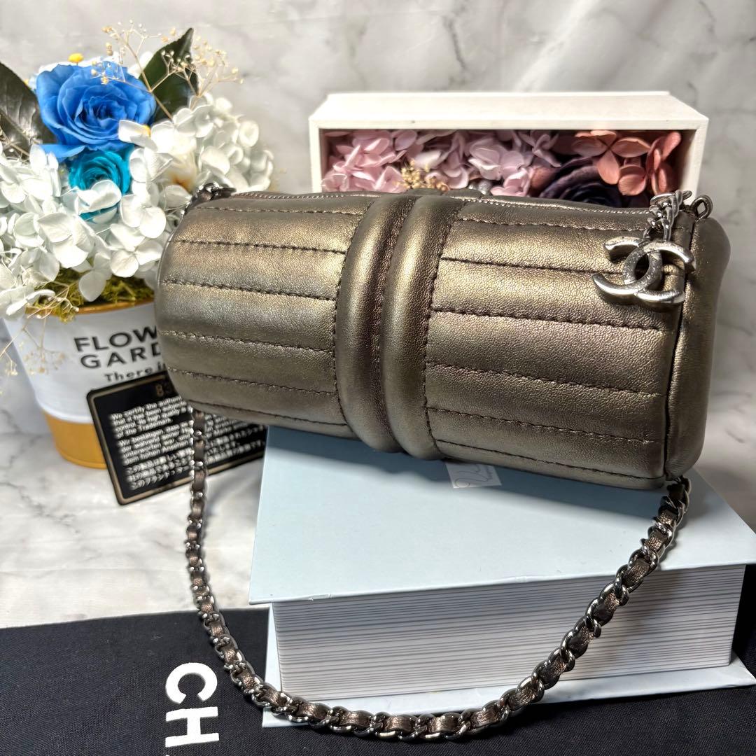 ♡激レア♡CHANEL ハンドバッグ メタリックグレー チェーンハンドル レザー