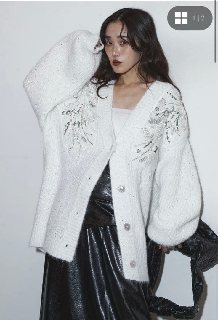 Andrea &co. ビジューエンブロイダリーカーデ　ホワイト