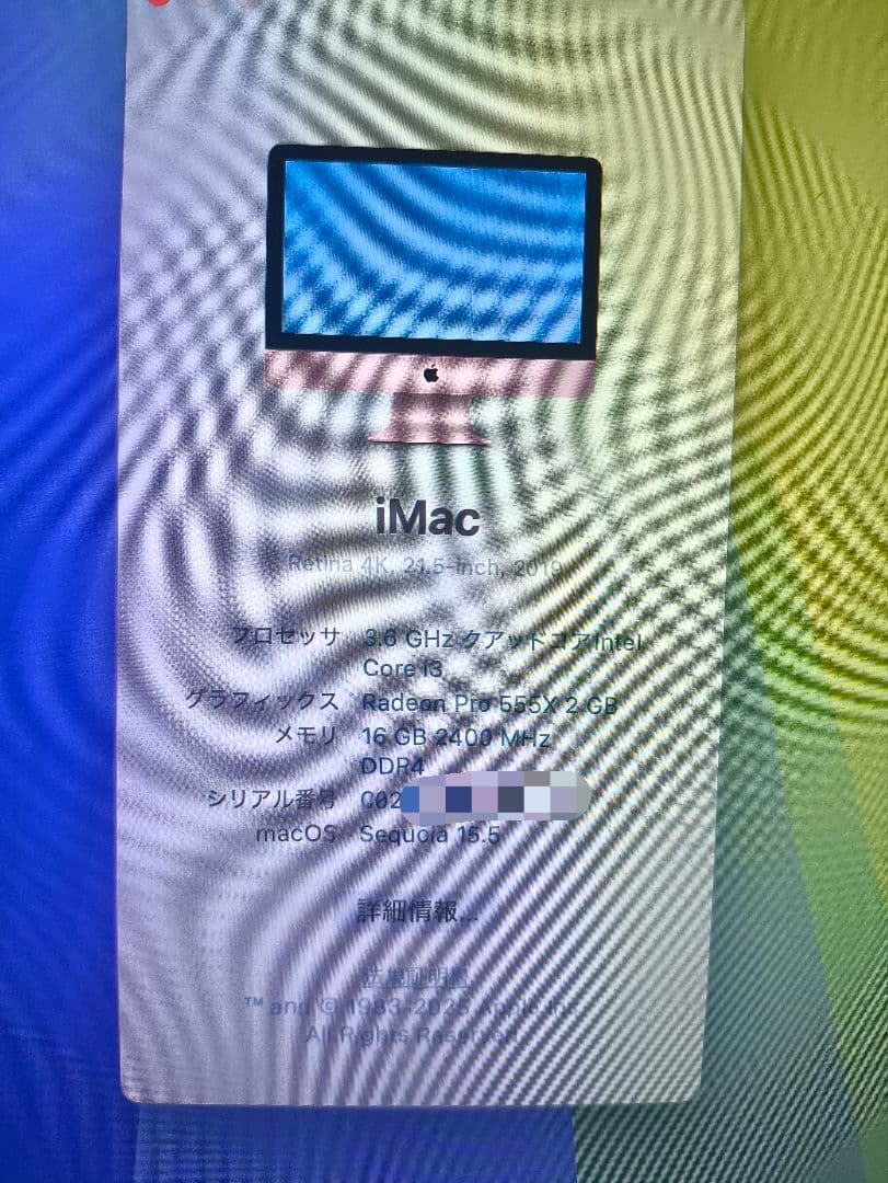 iMac 2019 256GB/メモリ16GB/4K 21.5インチ