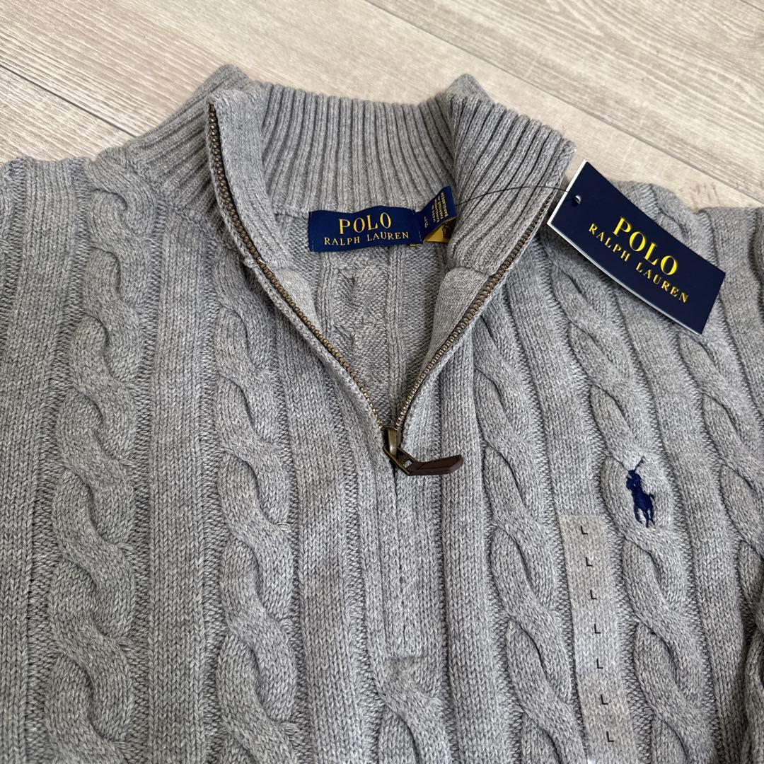 【新品】XLサイズPOLO RALPH LAURENケーブルハーフジップ グレー