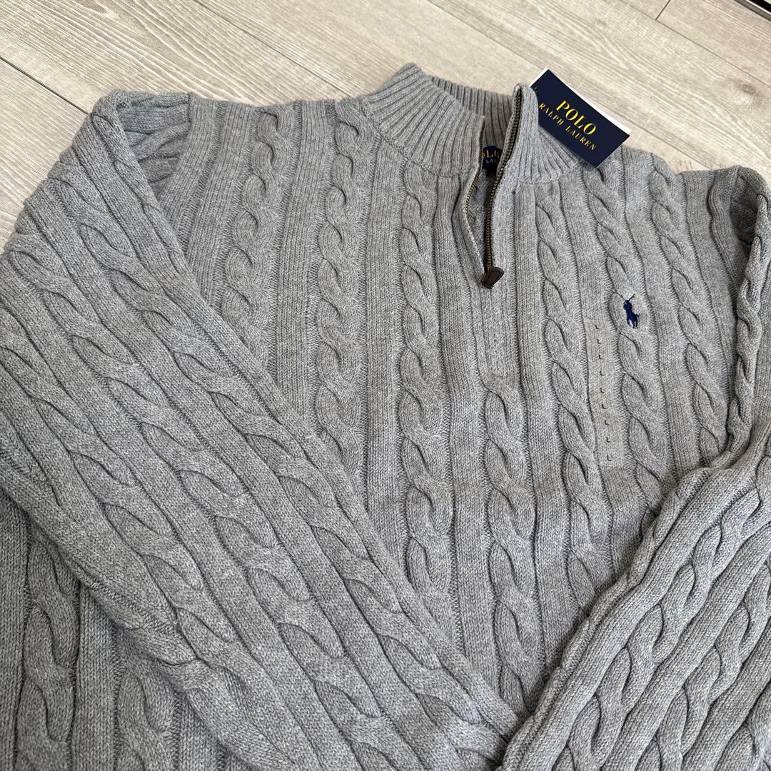 【新品】XLサイズPOLO RALPH LAURENケーブルハーフジップ グレー