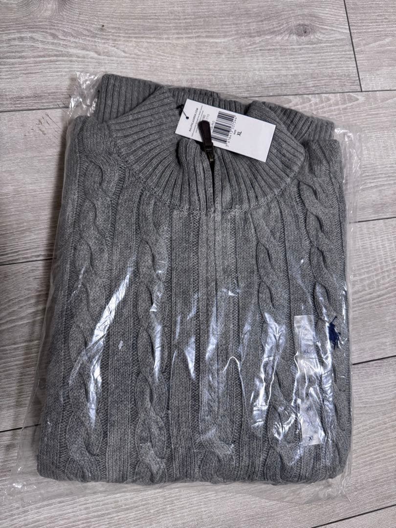 【新品】XLサイズPOLO RALPH LAURENケーブルハーフジップ グレー