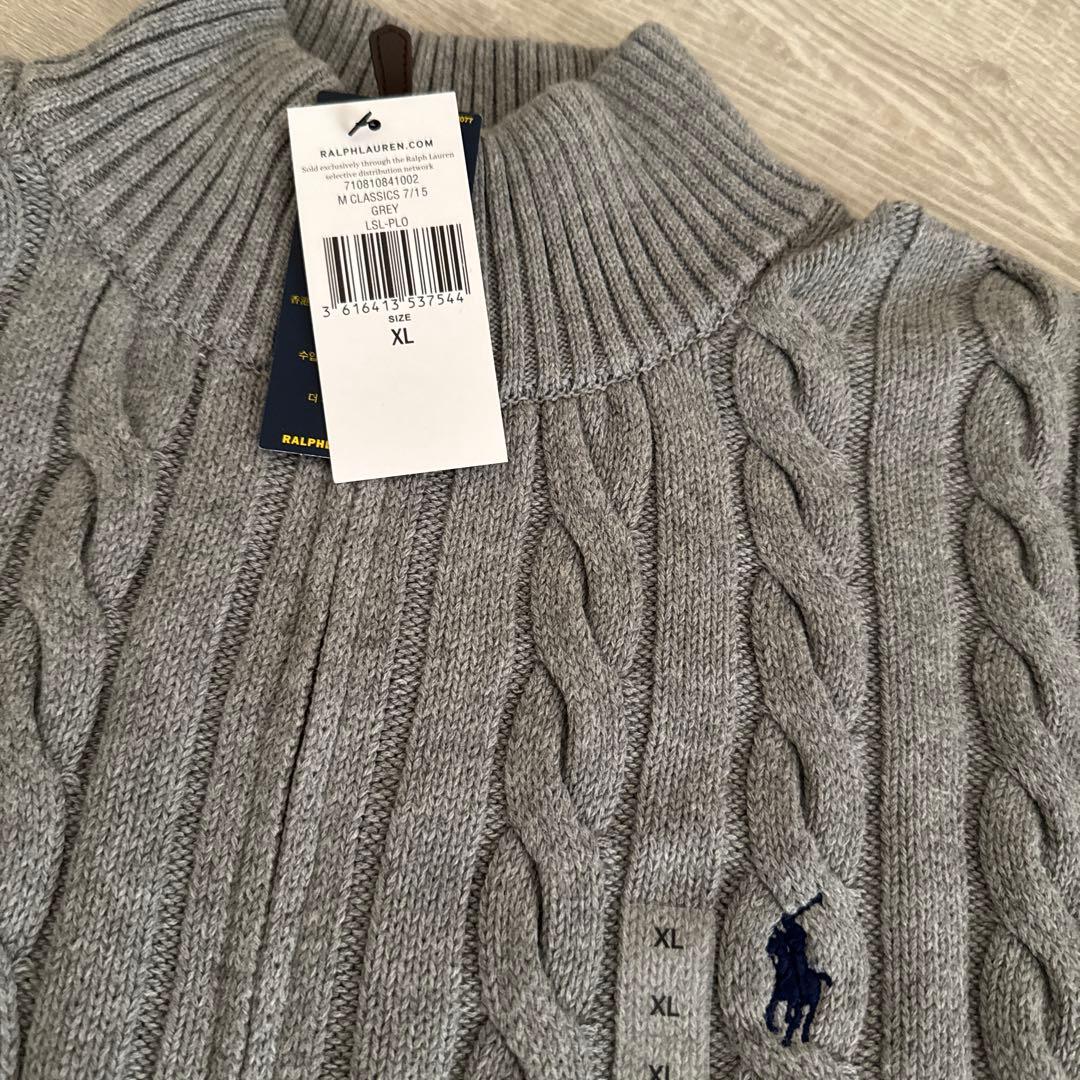 【新品】XLサイズPOLO RALPH LAURENケーブルハーフジップ グレー