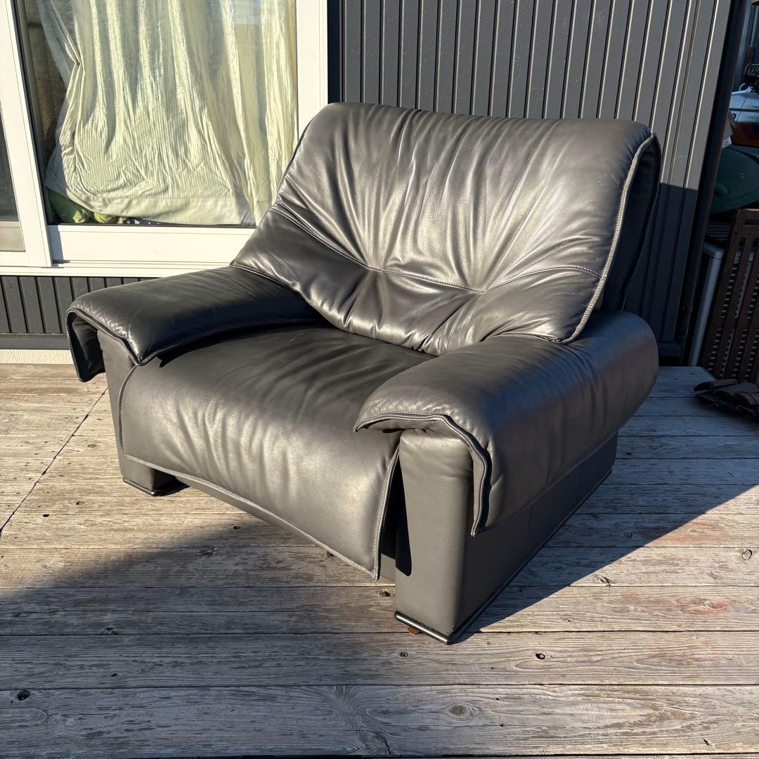 北欧レトロ カリモク 本革 1人掛けソファ 大型 ロビーチェア グレービンテージ