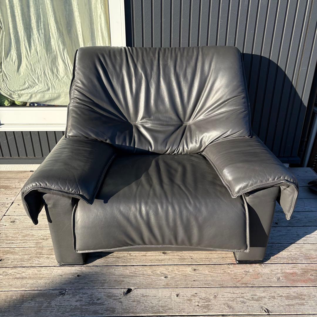 北欧レトロ カリモク 本革 1人掛けソファ 大型 ロビーチェア グレービンテージ