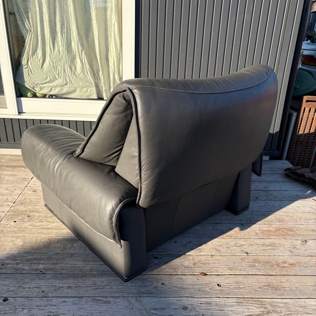 北欧レトロ カリモク 本革 1人掛けソファ 大型 ロビーチェア グレービンテージ