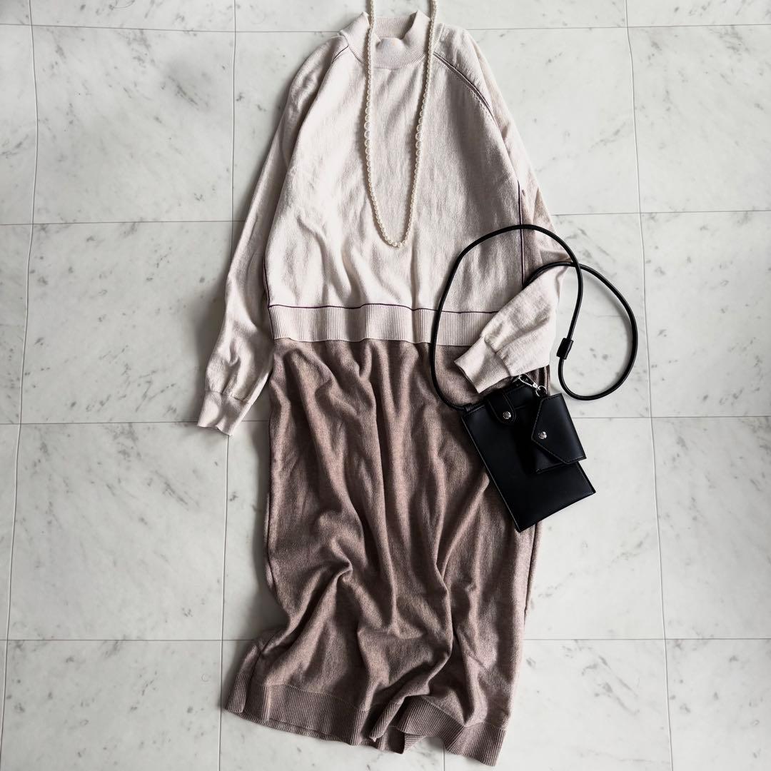 PS ポールスミス　洗える　長袖ニットワンピース　コットンウール　ドッキング