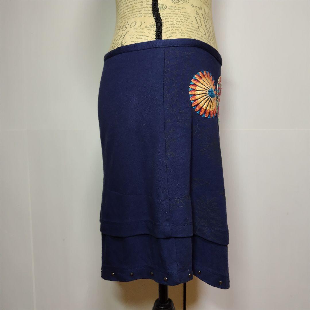 Desigual ネイビーレイヤード刺繍スカート試着のみ美品 リゾートワンピース