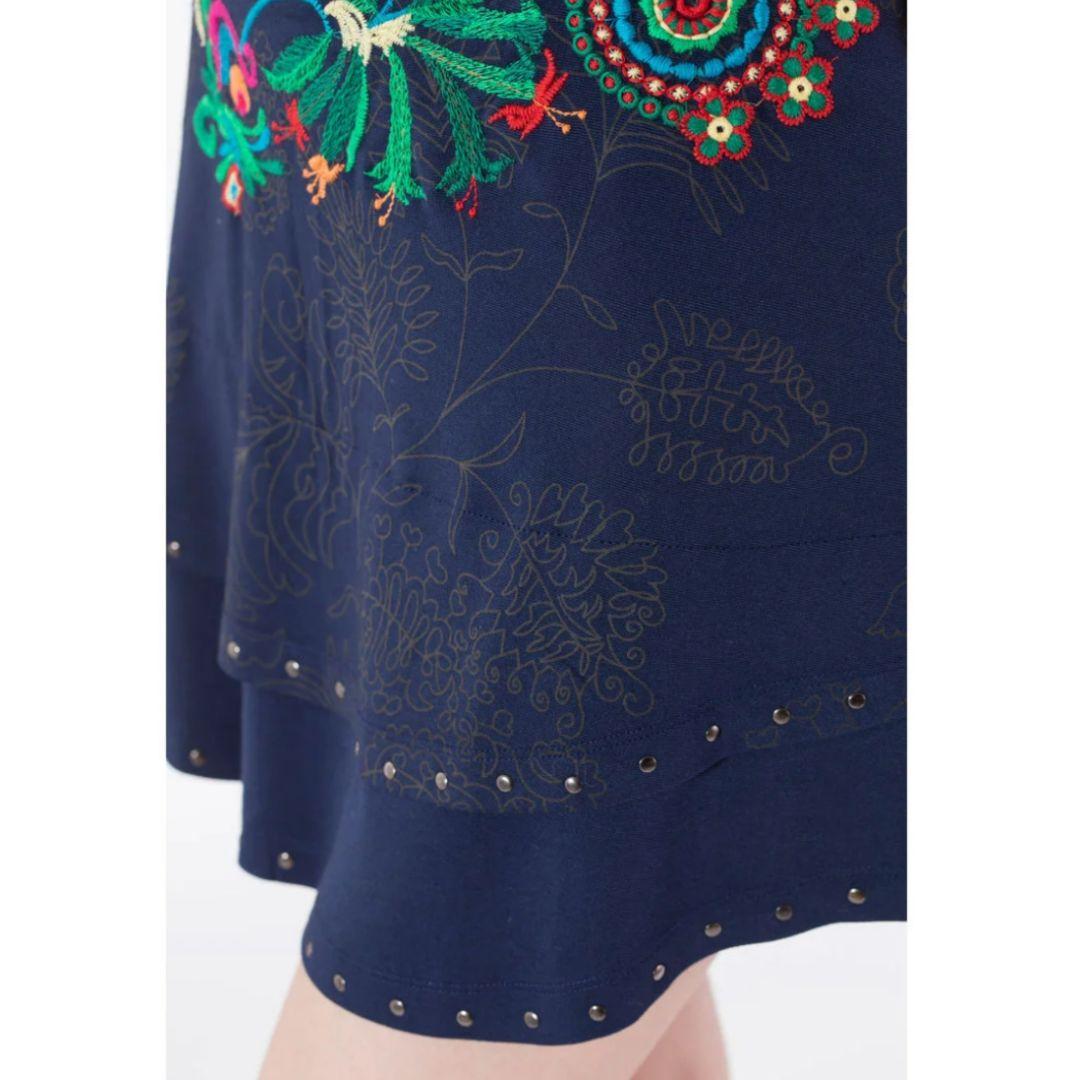 Desigual ネイビーレイヤード刺繍スカート試着のみ美品 リゾートワンピース