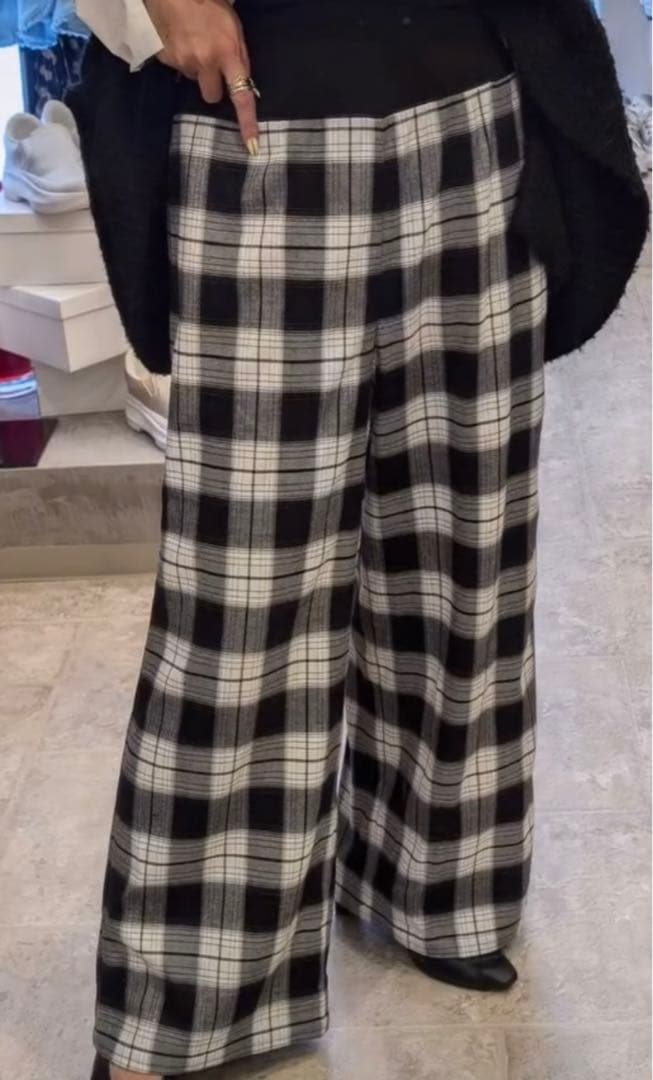 CYAN TOKYOリブウエストチェックパンツ