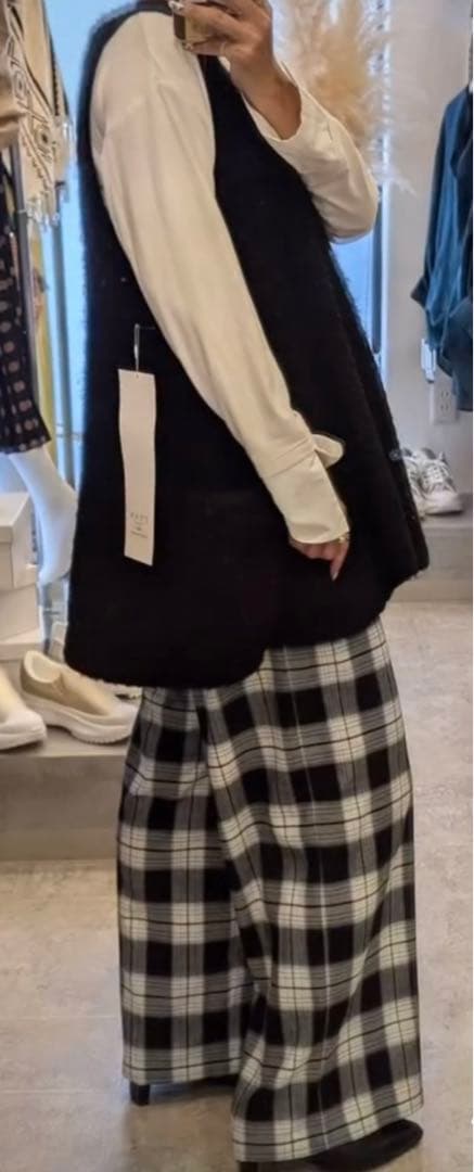 CYAN TOKYOリブウエストチェックパンツ