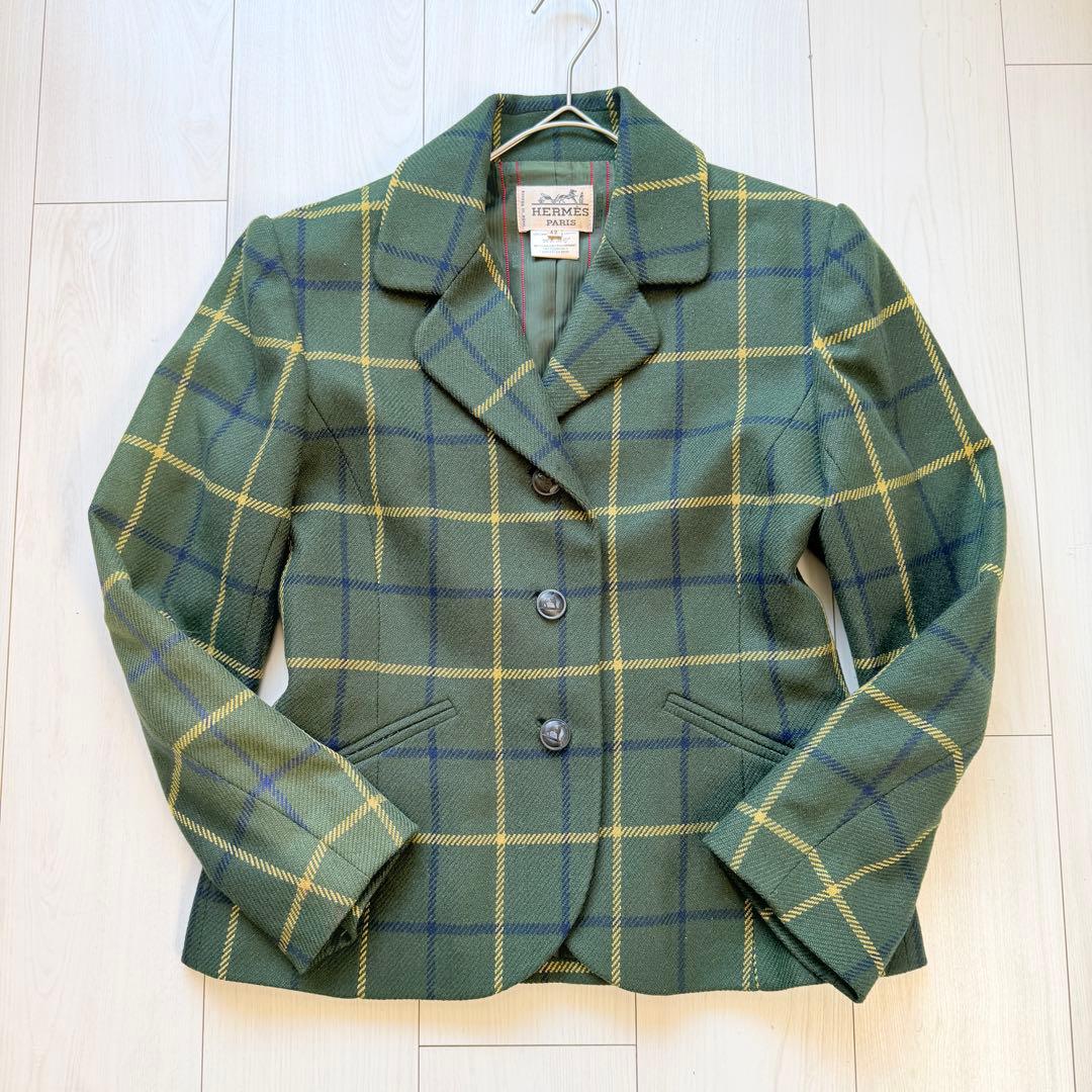 希少✨エルメス　カシミヤ100 テーラードジャケット ペプラム　裏地ロゴデザイン